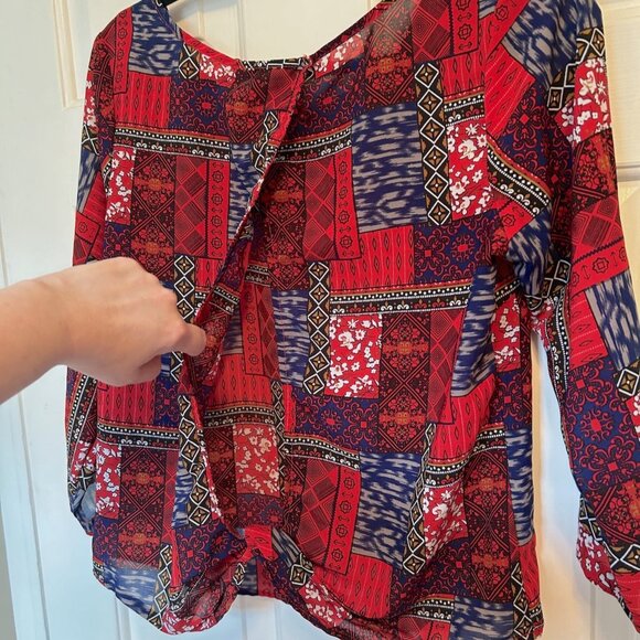 Japna open back red patchwork print blouse - Picture 8 of 11